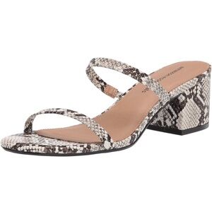 Amazon Essentials Women's Thin Two Strap Heeled Slide Black and White Snake Skin